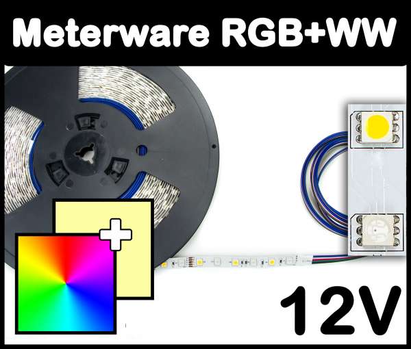 1m RGB+WW 5050 LED Strip 12V mehrfarbig + warmweiß 14,4W/m Strips