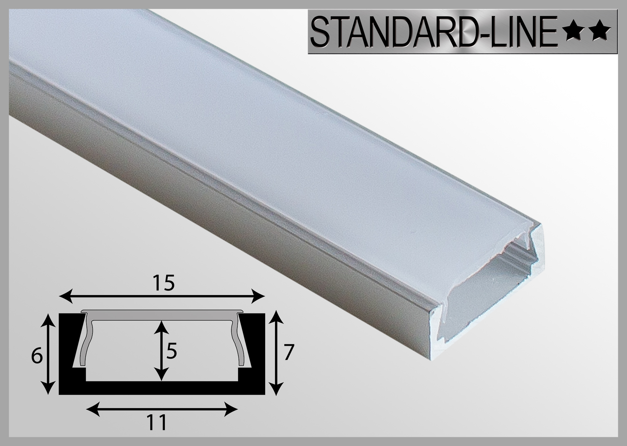 10 cm MUSTER LED Alu-Profil 1m Aluprofil / LED-Profil Aufbau 15 x 6mm für  LED-Strips inkl. Abdeckung Frost, LED-Profile (Muster), LED ALU-PROFILE