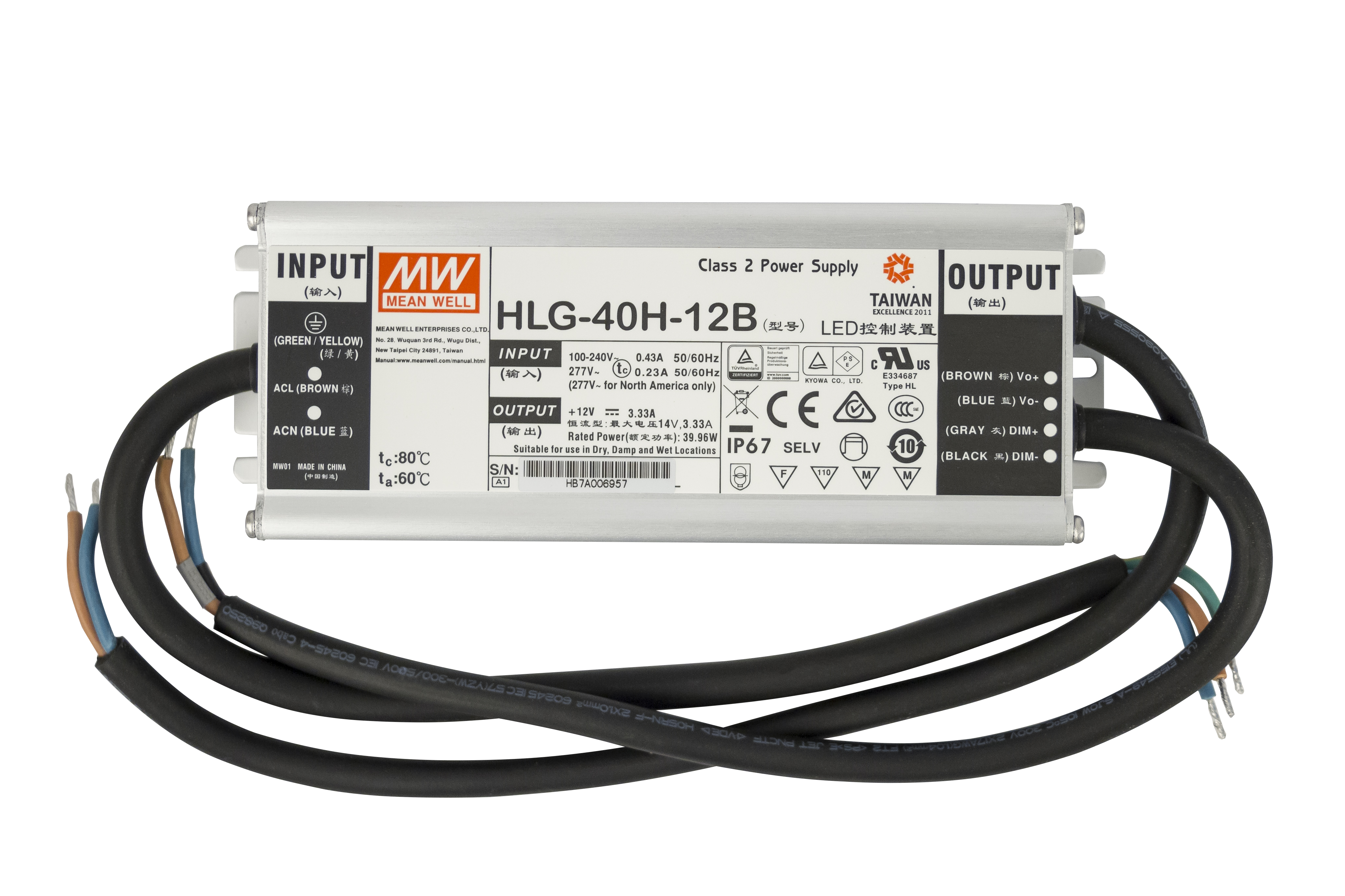 Mean Well HLG-150H-24B, dimmbares Netzteil 230V auf DC 24V/150W speziell  für LED-Beleuchtung, Trafo für Strips, 24V, LED-NETZTEILE / TRAFOS