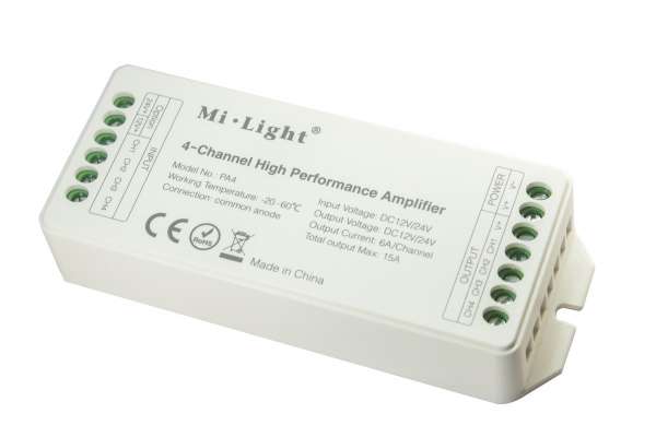 4-Kanal Verstärker für 12V/24V RGBW oder 2x CCT LED-Strips Amplifier 4x6A Repeater, Aufholverstärker