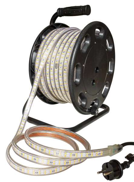 25m Outdoor LED Strip SMD 2835 auf Trommel, kaltweiß 6000K, 180 LEDs/m, IP65, 230V AC, 11W/m